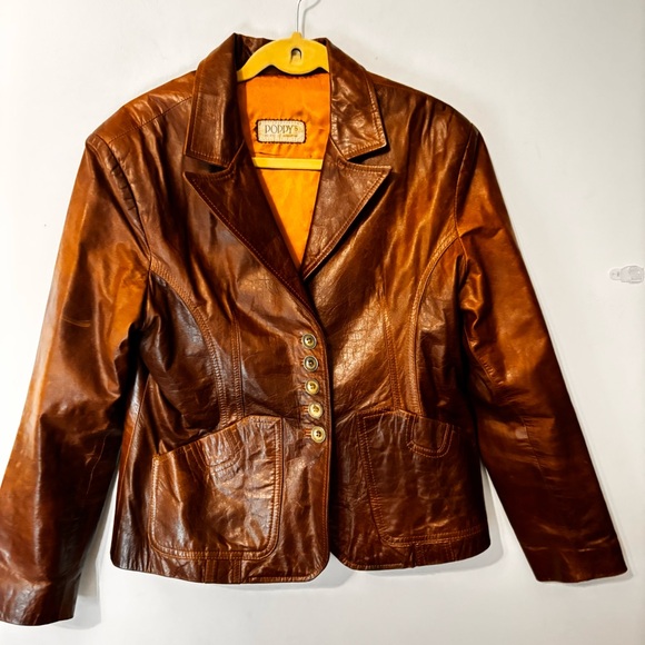 Vintage 1970’s Poppy’s Argetina Brown Rusty Colored Leather Jacket Sz Medium - Picture 2 of 15